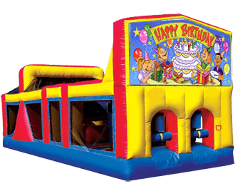 Happy Birthday 30′ Themed Obstacle Course Rental