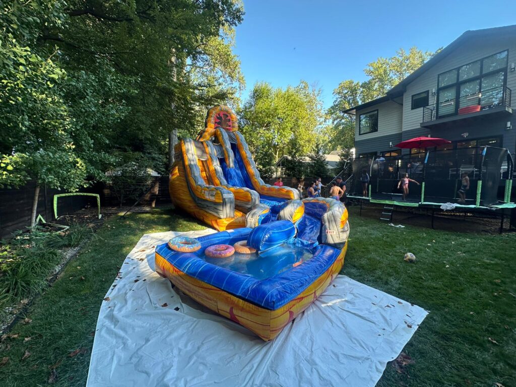 A water slide rented for a backyard party in Rockville